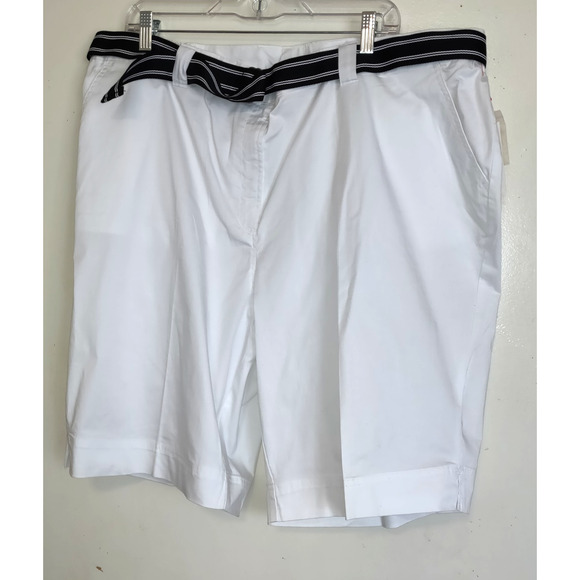 Karen Rogers White Shorts Women's PLUS 22W Stretch Minimalist NWT Belted Pockets - Picture 1 of 16
